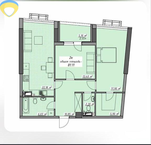 продажа двухкомнатной квартиры номер A-174357 в Приморском районе, фото номер 2
